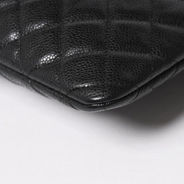 Very Good Condition CHANEL Classic Large Pouch A82552 25th Series Coco Mark Caviar Skin Black Used 4a005114