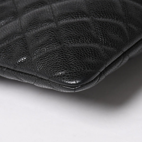 Very Good Condition CHANEL Classic Large Pouch A82552 25th Series Coco Mark Caviar Skin Black Used 4a005114