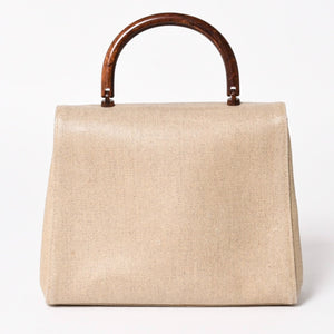 CHANEL Kelly Flap Handbag No. 6 Coco Mark Canvas Wood Handle Brown Beige Good Condition Used 4a004875