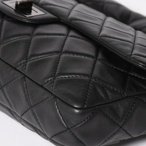 CHANEL CHANEL 2.55 Roll Clutch Bag No. 14 Coco Mark Lambskin Black Ruthenium Hardware Good Condition Used 4a005113