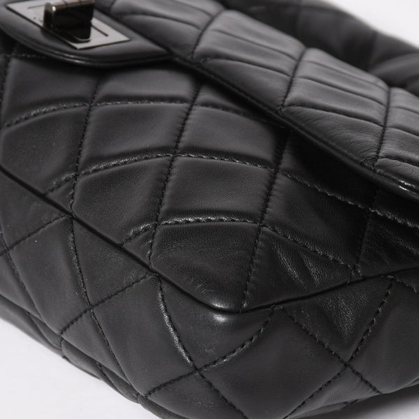 CHANEL CHANEL 2.55 Roll Clutch Bag No. 14 Coco Mark Lambskin Black Ruthenium Hardware Good Condition Used 4a005113