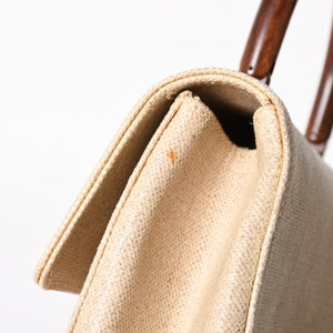 CHANEL Kelly Flap Handbag No. 6 Coco Mark Canvas Wood Handle Brown Beige Good Condition Used 4a004875