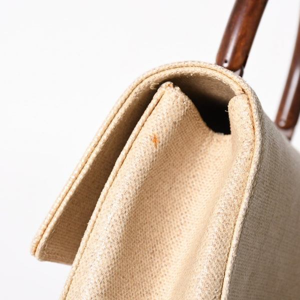 CHANEL Kelly Flap Handbag No. 6 Coco Mark Canvas Wood Handle Brown Beige Good Condition Used 4a004875