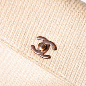 CHANEL Kelly Flap Handbag No. 6 Coco Mark Canvas Wood Handle Brown Beige Good Condition Used 4a004875
