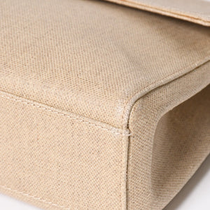 CHANEL Kelly Flap Handbag No. 6 Coco Mark Canvas Wood Handle Brown Beige Good Condition Used 4a004875