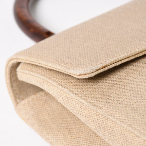 CHANEL Kelly Flap Handbag No. 6 Coco Mark Canvas Wood Handle Brown Beige Good Condition Used 4a004875