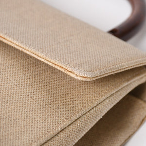 CHANEL Kelly Flap Handbag No. 6 Coco Mark Canvas Wood Handle Brown Beige Good Condition Used 4a004875