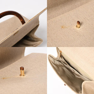 CHANEL Kelly Flap Handbag No. 6 Coco Mark Canvas Wood Handle Brown Beige Good Condition Used 4a004875