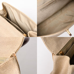 CHANEL Kelly Flap Handbag No. 6 Coco Mark Canvas Wood Handle Brown Beige Good Condition Used 4a004875