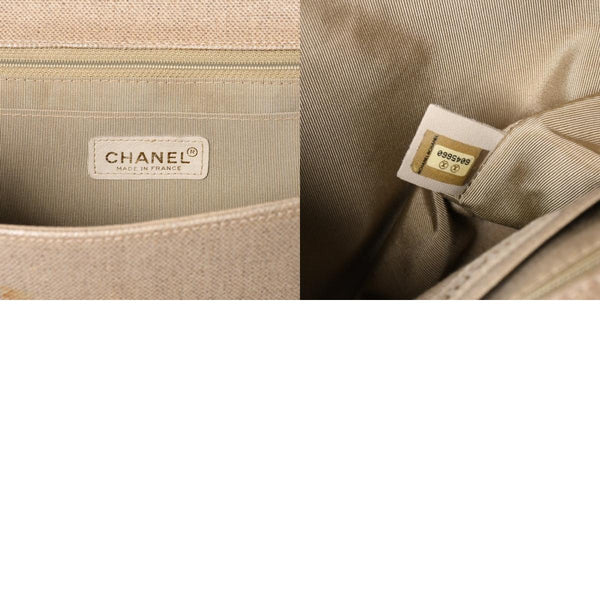 CHANEL Kelly Flap Handbag No. 6 Coco Mark Canvas Wood Handle Brown Beige Good Condition Used 4a004875