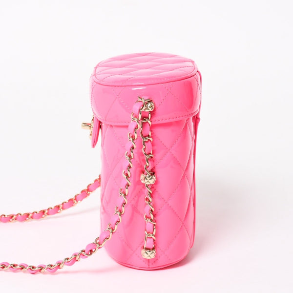 Very Good Condition CHANEL Vanity Chain Shoulder Bag Random Number Coco Mark Patent Leather Pink Gold Hardware Used 4a005084