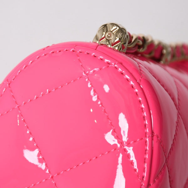 Very Good Condition CHANEL Vanity Chain Shoulder Bag Random Number Coco Mark Patent Leather Pink Gold Hardware Used 4a005084