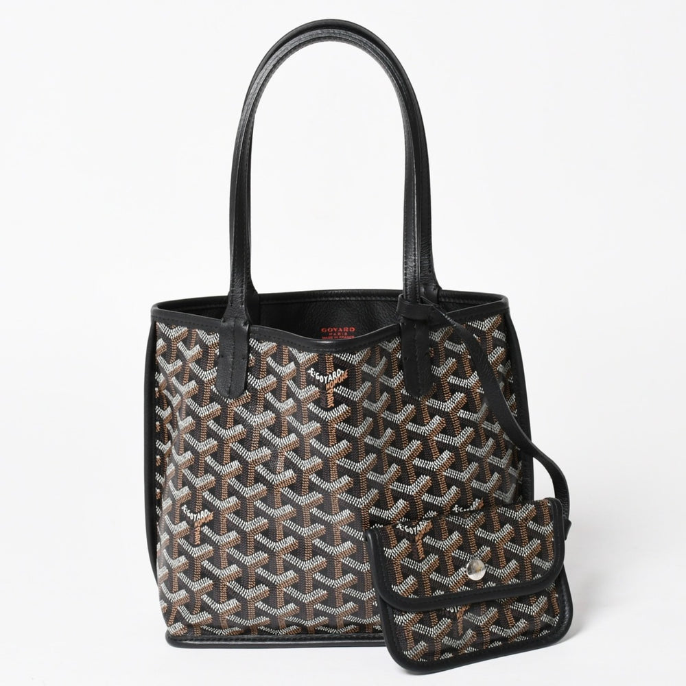 極美品 GOYARD ゴヤール アンジュ ミニ トートバッグ ハンドバッグ ポーチ PVC レザー ブラック ブラウン 中古 4a005117