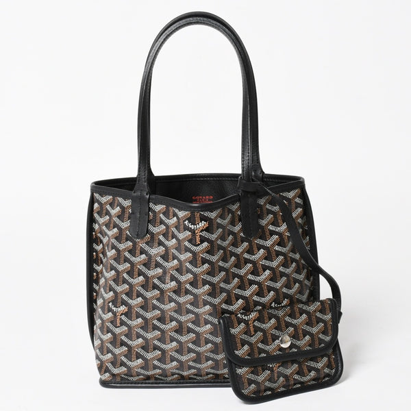 極美品 GOYARD ゴヤール アンジュ ミニ トートバッグ ハンドバッグ ポーチ PVC レザー ブラック ブラウン 中古 4a005117