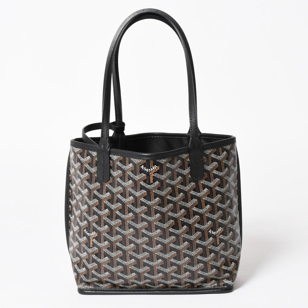 極美品 GOYARD ゴヤール アンジュ ミニ トートバッグ ハンドバッグ ポーチ PVC レザー ブラック ブラウン 中古 4a005117