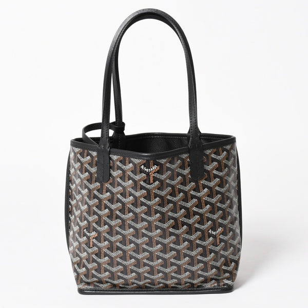 極美品 GOYARD ゴヤール アンジュ ミニ トートバッグ ハンドバッグ ポーチ PVC レザー ブラック ブラウン 中古 4a005117
