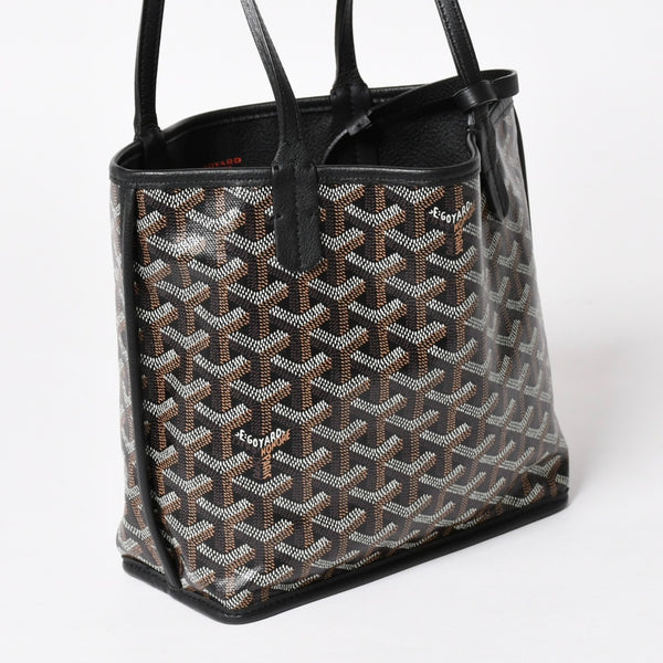極美品 GOYARD ゴヤール アンジュ ミニ トートバッグ ハンドバッグ ポーチ PVC レザー ブラック ブラウン 中古 4a005117