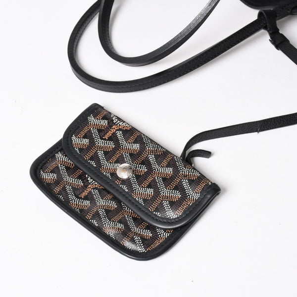 極美品 GOYARD ゴヤール アンジュ ミニ トートバッグ ハンドバッグ ポーチ PVC レザー ブラック ブラウン 中古 4a005117