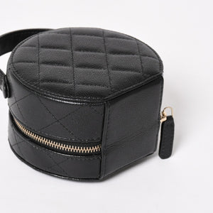新品同様 CHANEL シャネル スモール ラウンドバニティバッグ ハンドバッグ ランダム番台 ココマーク キャビアスキン ブラック 中古 4a005118