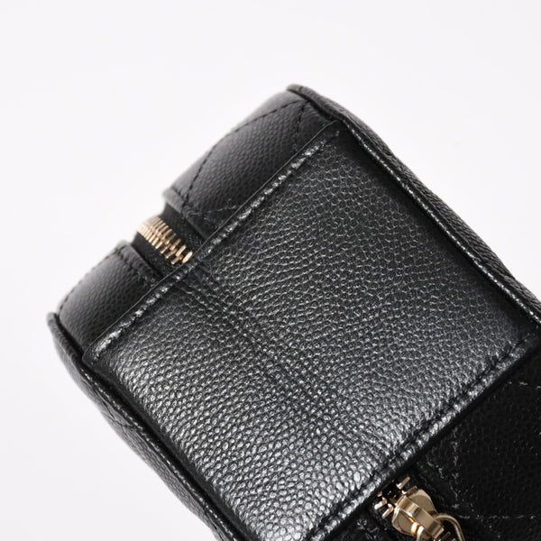 新品同様 CHANEL シャネル スモール ラウンドバニティバッグ ハンドバッグ ランダム番台 ココマーク キャビアスキン ブラック 中古 4a005118