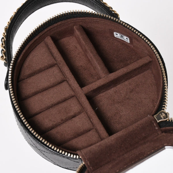 新品同様 CHANEL シャネル スモール ラウンドバニティバッグ ハンドバッグ ランダム番台 ココマーク キャビアスキン ブラック 中古 4a005118