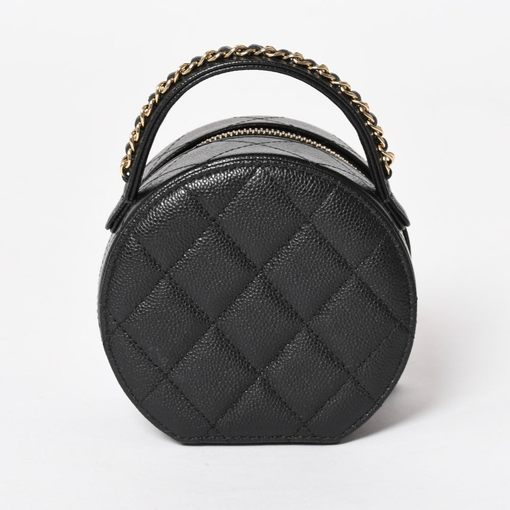 新品同様 CHANEL シャネル スモール ラウンドバニティバッグ ハンドバッグ ランダム番台 ココマーク キャビアスキン ブラック 中古 4a005118