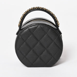 新品同様 CHANEL シャネル スモール ラウンドバニティバッグ ハンドバッグ ランダム番台 ココマーク キャビアスキン ブラック 中古 4a005118