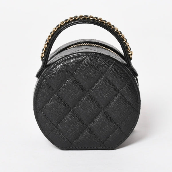 新品同様 CHANEL シャネル スモール ラウンドバニティバッグ ハンドバッグ ランダム番台 ココマーク キャビアスキン ブラック 中古 4a005118