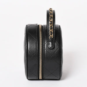 新品同様 CHANEL シャネル スモール ラウンドバニティバッグ ハンドバッグ ランダム番台 ココマーク キャビアスキン ブラック 中古 4a005118