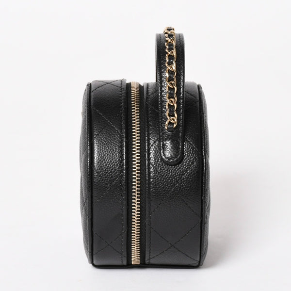 新品同様 CHANEL シャネル スモール ラウンドバニティバッグ ハンドバッグ ランダム番台 ココマーク キャビアスキン ブラック 中古 4a005118