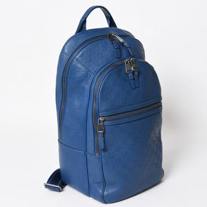 LOUIS VUITTON ルイヴィトン ミカエル バックパック N41353 ダミエアンフィニ ネプテューヌ ブルー 型押しレザー リュックサック BA0134 メタル金具 良品 中古 4a005096