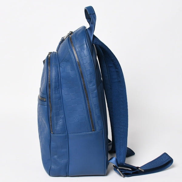 LOUIS VUITTON ルイヴィトン ミカエル バックパック N41353 ダミエアンフィニ ネプテューヌ ブルー 型押しレザー リュックサック BA0134 メタル金具 良品 中古 4a005096