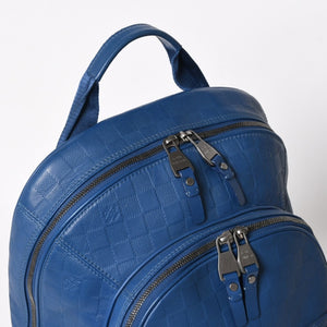 LOUIS VUITTON ルイヴィトン ミカエル バックパック N41353 ダミエアンフィニ ネプテューヌ ブルー 型押しレザー リュックサック BA0134 メタル金具 良品 中古 4a005096