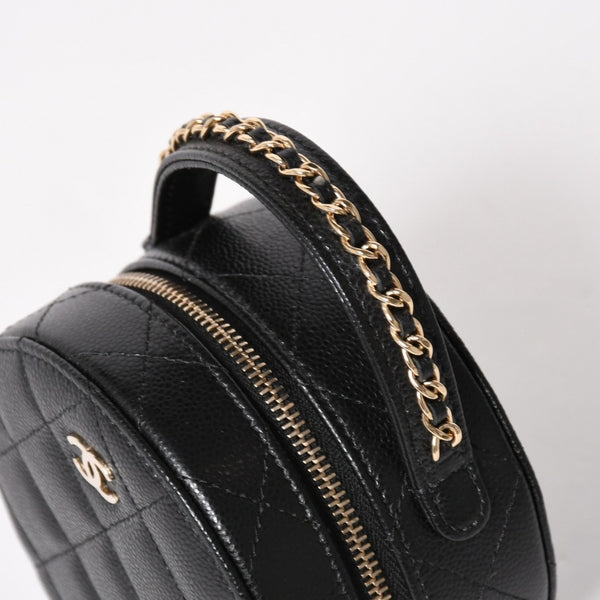 新品同様 CHANEL シャネル スモール ラウンドバニティバッグ ハンドバッグ ランダム番台 ココマーク キャビアスキン ブラック 中古 4a005118