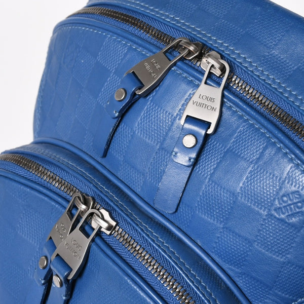 LOUIS VUITTON ルイヴィトン ミカエル バックパック N41353 ダミエアンフィニ ネプテューヌ ブルー 型押しレザー リュックサック BA0134 メタル金具 良品 中古 4a005096
