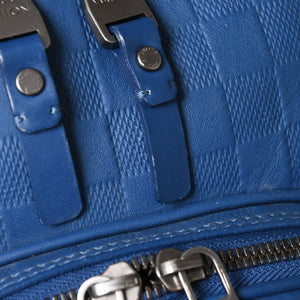 LOUIS VUITTON ルイヴィトン ミカエル バックパック N41353 ダミエアンフィニ ネプテューヌ ブルー 型押しレザー リュックサック BA0134 メタル金具 良品 中古 4a005096