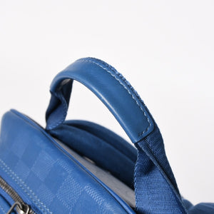 LOUIS VUITTON ルイヴィトン ミカエル バックパック N41353 ダミエアンフィニ ネプテューヌ ブルー 型押しレザー リュックサック BA0134 メタル金具 良品 中古 4a005096