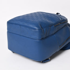 LOUIS VUITTON ルイヴィトン ミカエル バックパック N41353 ダミエアンフィニ ネプテューヌ ブルー 型押しレザー リュックサック BA0134 メタル金具 良品 中古 4a005096