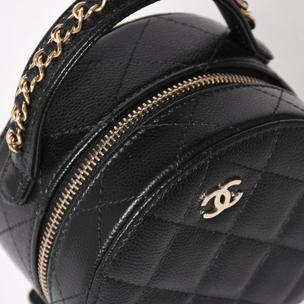 新品同様 CHANEL シャネル スモール ラウンドバニティバッグ ハンドバッグ ランダム番台 ココマーク キャビアスキン ブラック 中古 4a005118