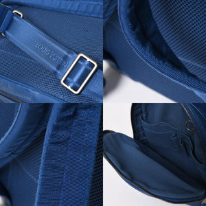 LOUIS VUITTON ルイヴィトン ミカエル バックパック N41353 ダミエアンフィニ ネプテューヌ ブルー 型押しレザー リュックサック BA0134 メタル金具 良品 中古 4a005096