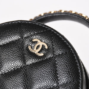 新品同様 CHANEL シャネル スモール ラウンドバニティバッグ ハンドバッグ ランダム番台 ココマーク キャビアスキン ブラック 中古 4a005118