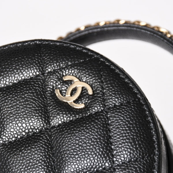 新品同様 CHANEL シャネル スモール ラウンドバニティバッグ ハンドバッグ ランダム番台 ココマーク キャビアスキン ブラック 中古 4a005118