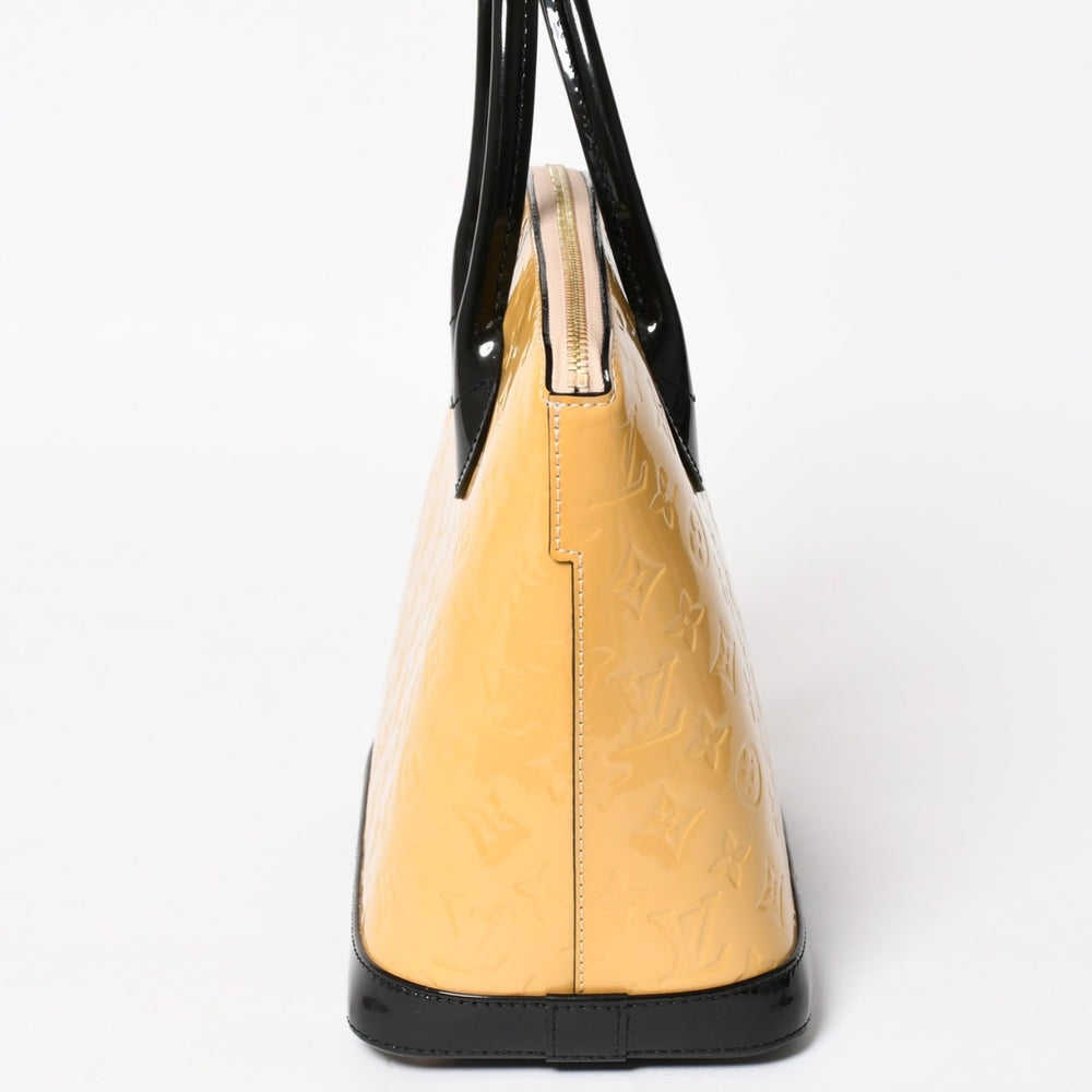 極美品 LOUIS VUITTON ルイヴィトン ロックイットPM ハンドバッグ モノグラムヴェルニ M90251 イエロー ブラック ゴールド金具 中古 4a005262