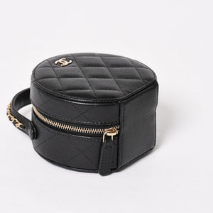 新品同様 CHANEL シャネル スモール ラウンドバニティバッグ ハンドバッグ ランダム番台 ココマーク キャビアスキン ブラック 中古 4a005118