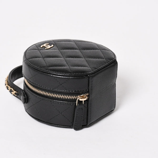 新品同様 CHANEL シャネル スモール ラウンドバニティバッグ ハンドバッグ ランダム番台 ココマーク キャビアスキン ブラック 中古 4a005118