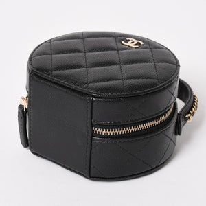 新品同様 CHANEL シャネル スモール ラウンドバニティバッグ ハンドバッグ ランダム番台 ココマーク キャビアスキン ブラック 中古 4a005118