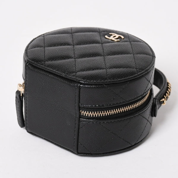 新品同様 CHANEL シャネル スモール ラウンドバニティバッグ ハンドバッグ ランダム番台 ココマーク キャビアスキン ブラック 中古 4a005118