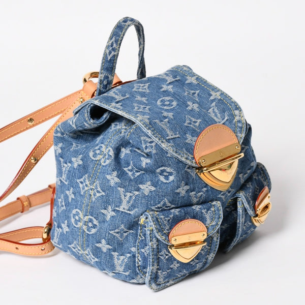 Like new LOUISVUITTON Monogram Denim Venice M46836 Monogram Denim Canvas Backpack Blue Gold Hardware Used 4a005038