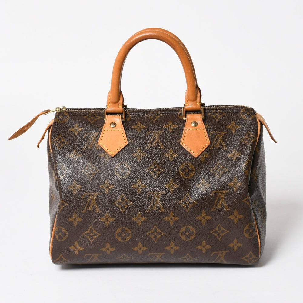 LOUIS VUITTON Speedy 25 Handbag M41528 Monogram PVC Coated Canvas Leather Brown Gold Hardware Good Condition Used 4a004905