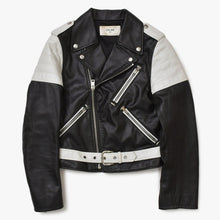 Load image into Gallery viewer, 極美品 CELINE セリーヌ ダブルライダースジャケット ブラック ホワイト カーフスキン 2E235599E シルバー金具 サイズ36 中古 4a005126